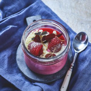 Dessertvin til bringebærmousse selskapsmeny